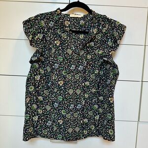 Tory Burch Silk Navy Floral Print Blouse - Size 10